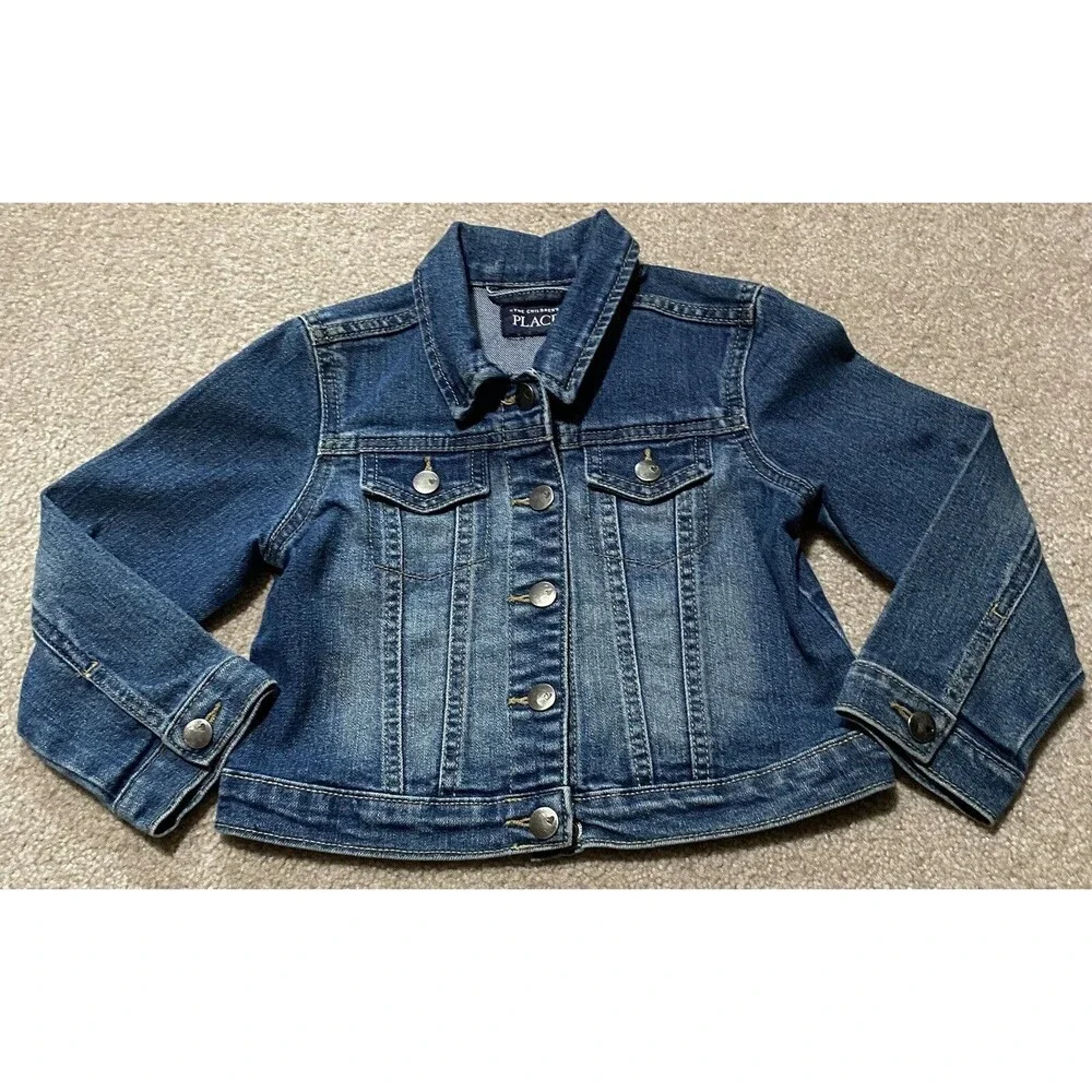 THE CHILDREN'S PLACE Kids Toddler Size 2T Blue Denim Jean Jacket Heart Buttons